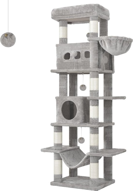 XXL Kratzbaum 170 cm für große Katzen – Stabiler Kletterturm mit mehreren Ebenen und waschbaren Matten
