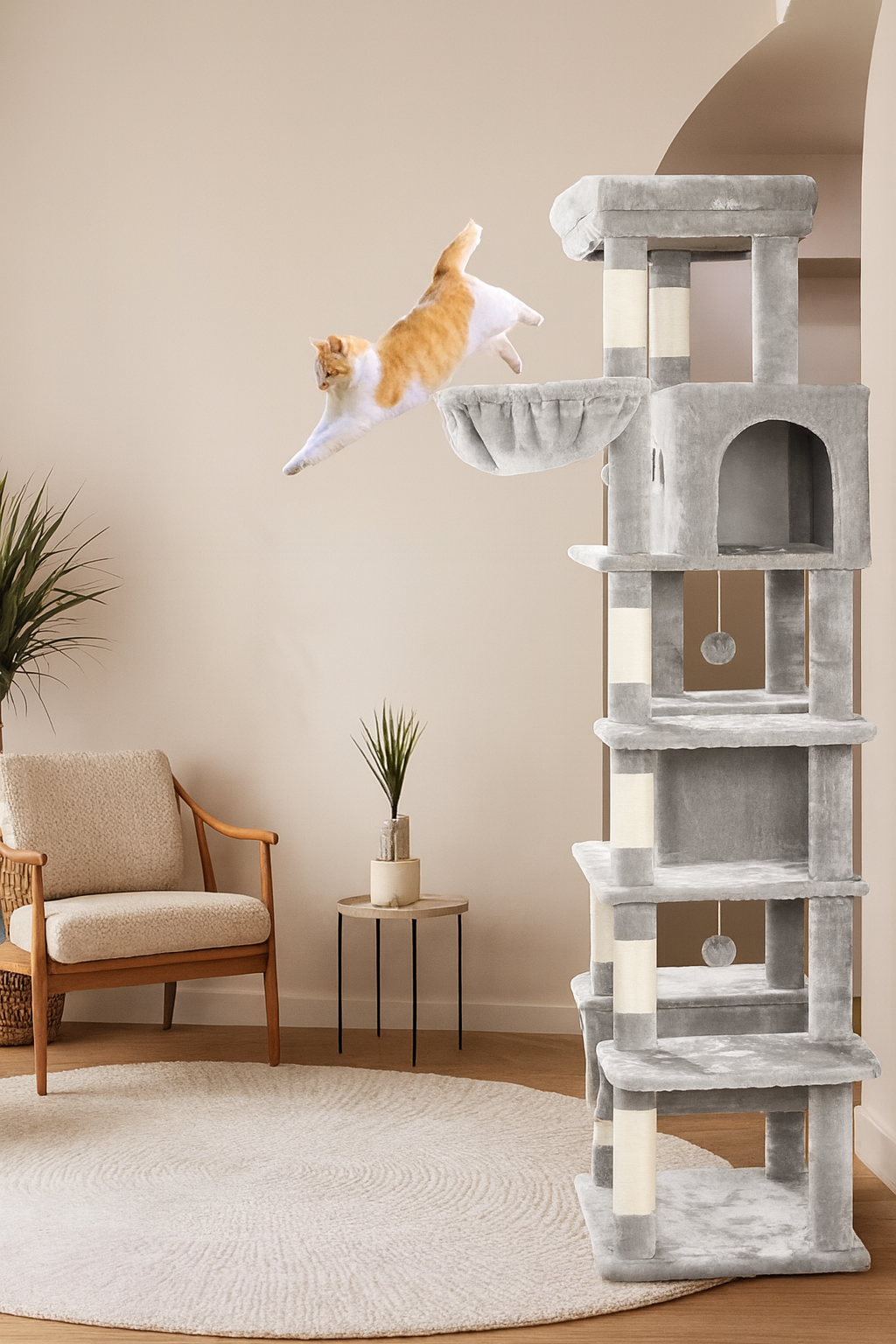 XXL Kratzbaum 170 cm für große Katzen – Stabiler Kletterturm mit mehreren Ebenen und waschbaren Matten