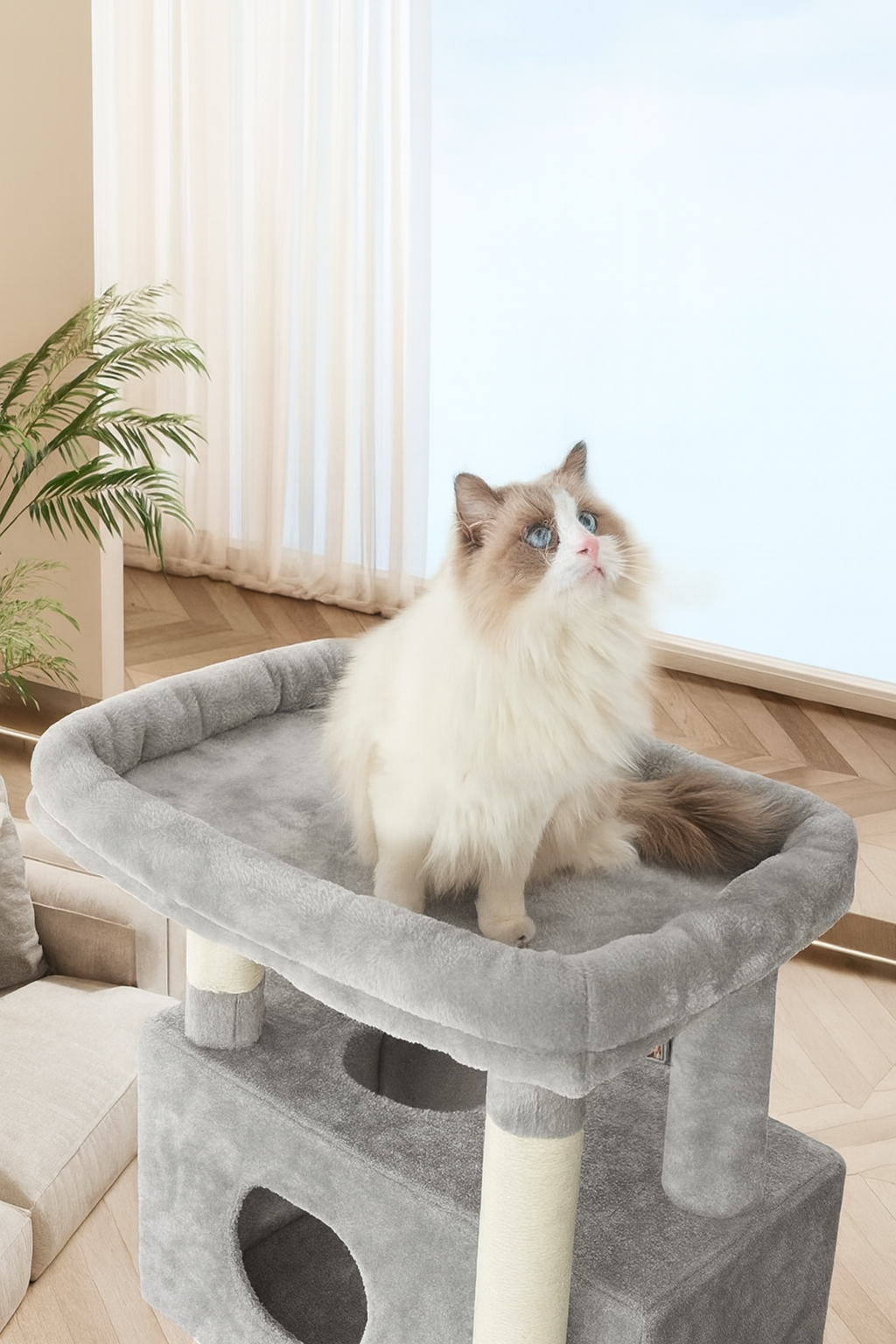 XXL Kratzbaum 170 cm für große Katzen – Stabiler Kletterturm mit mehreren Ebenen und waschbaren Matten