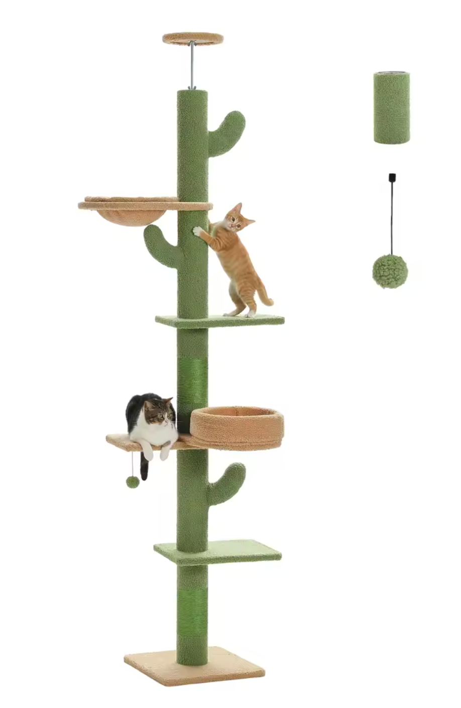 Kaktus-Kratzbaum für mehrere Katzen – Verstellbarer Boden-Decken-Kratzbaum mit 5 Ebenen
